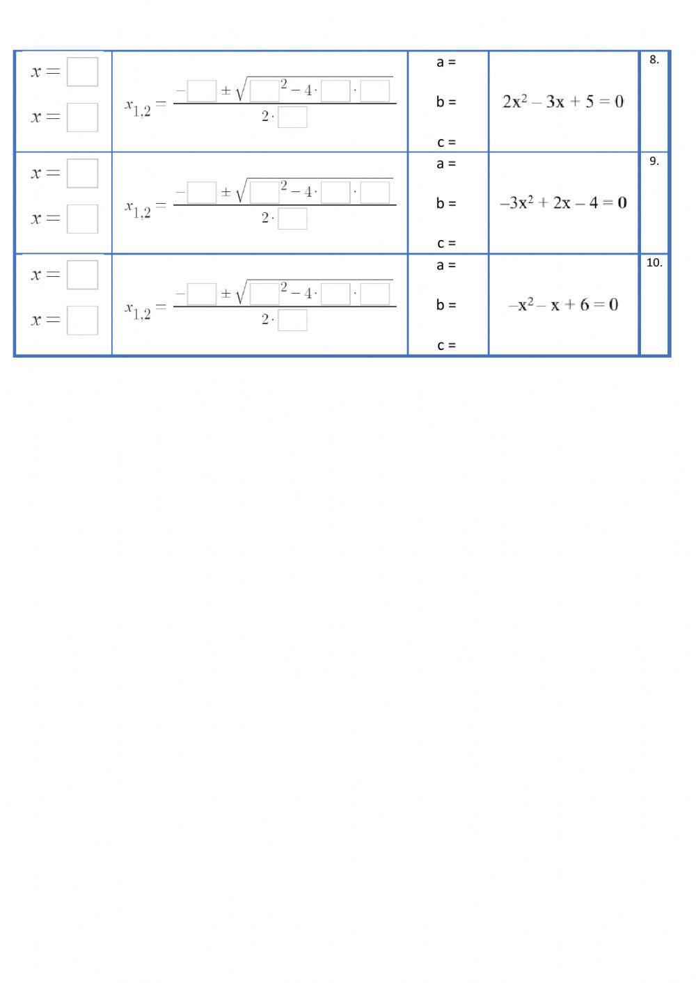 תרגול נוסחת השורשים