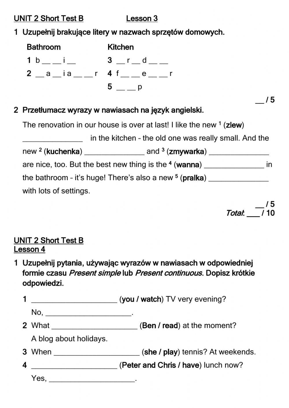 Brainy Klasa 6 Unit 2 6214553 | Brainy 6 Unit 2 Short test B Lessons 3,4