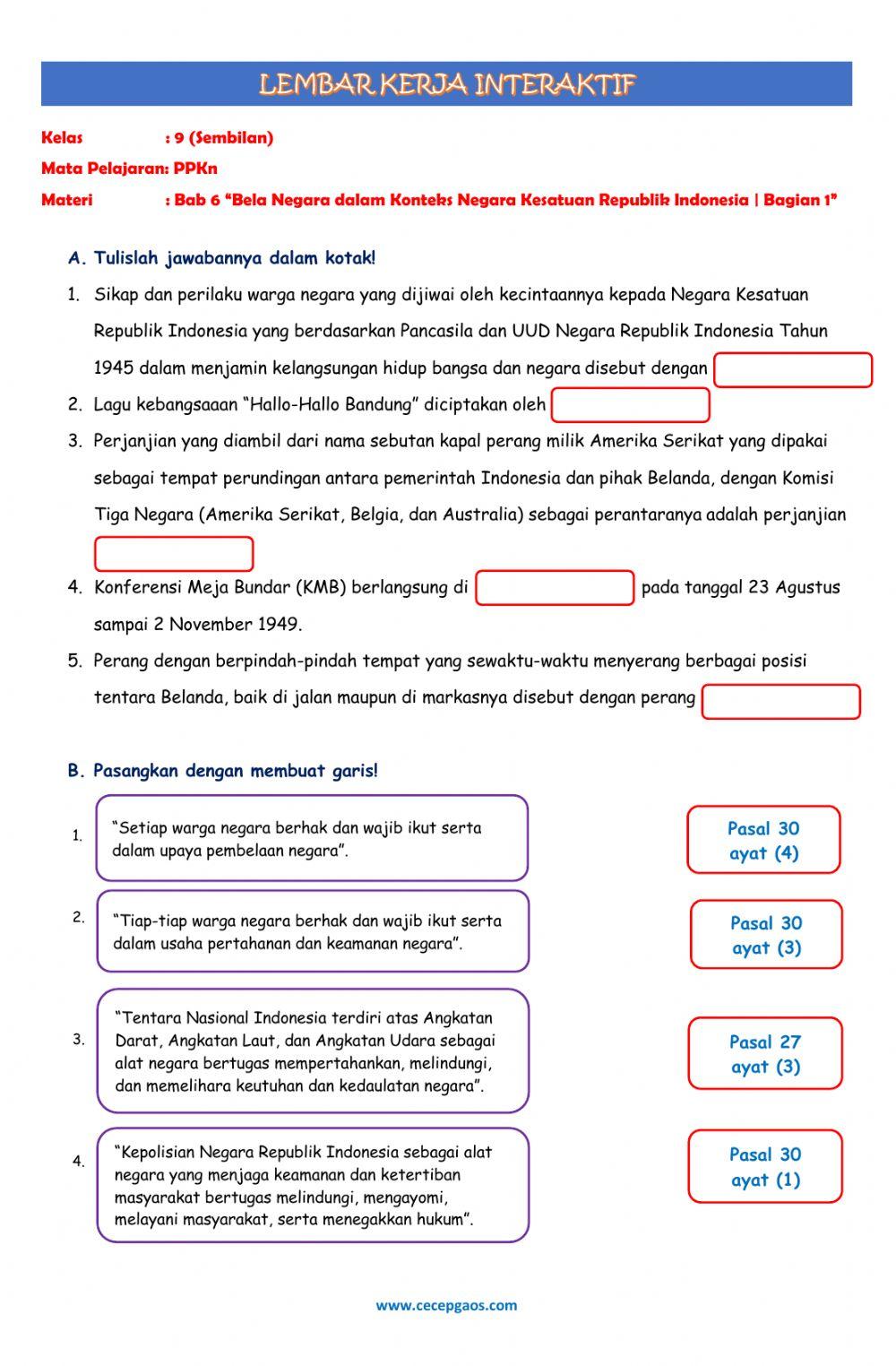 Lembar Kerja Siswa Interaktif PPKn Kelas 9 Bab 6 -Bela Negara dalam Konteks Negara Kesatuan Republik Indonesia (Bagian 2)-