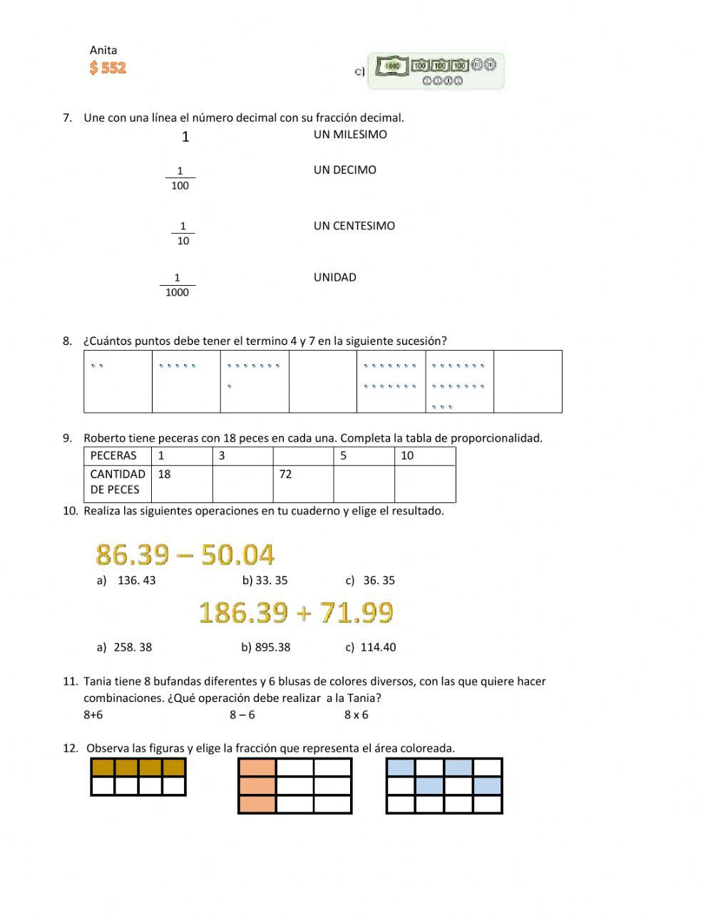 Prueba cuarto matematicas