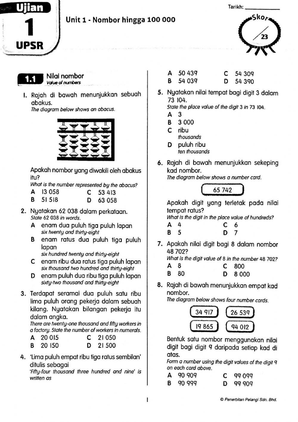 ULANGKAJI MATEMATIK TAHUN 4 NOMBOR HINGGA 100 000