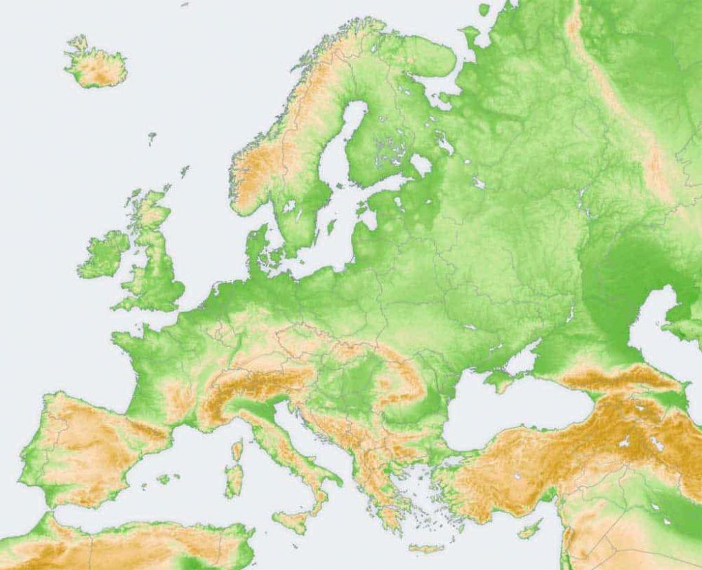 MAPA EUROPA FÍSIC MUNTANYES