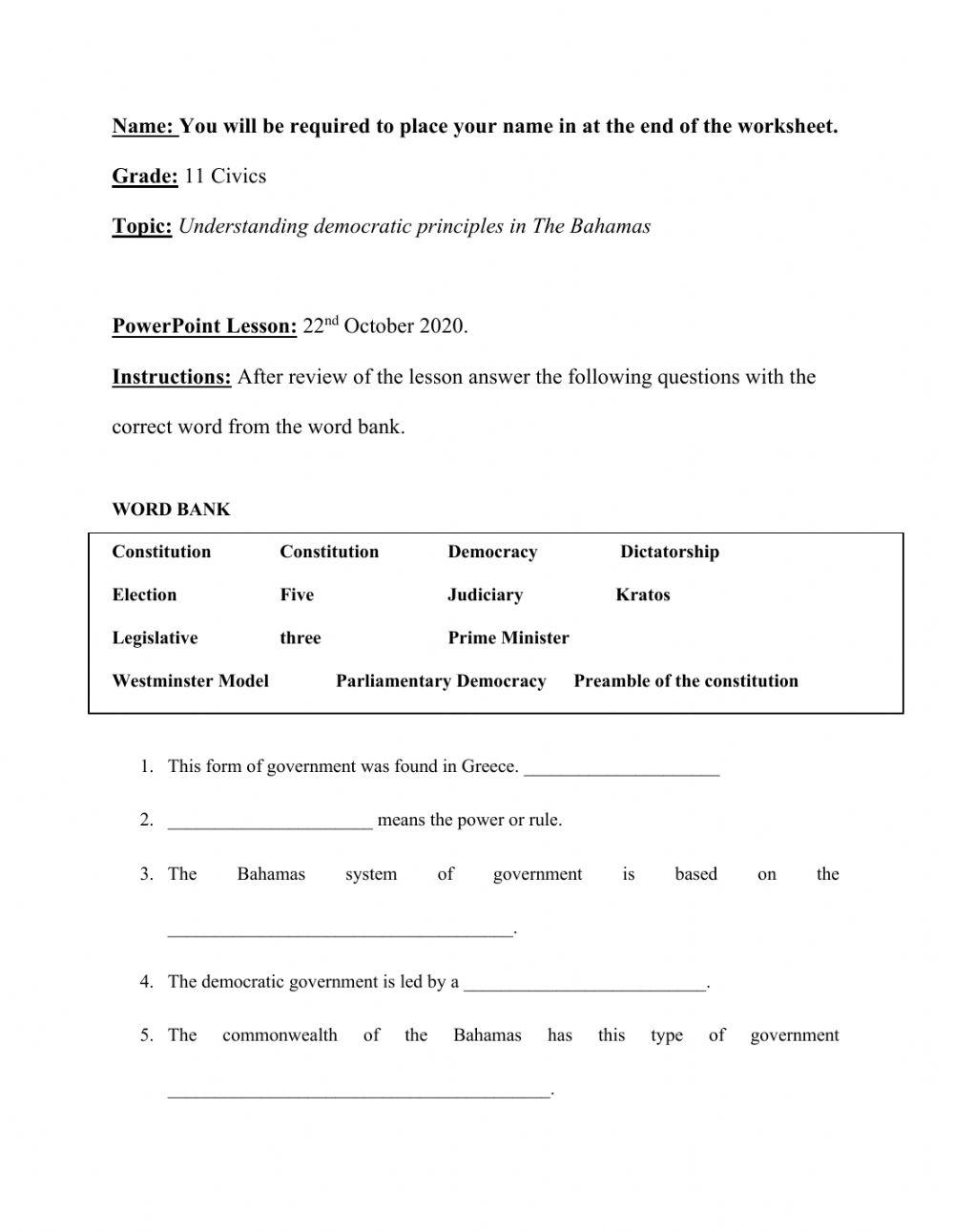 Understanding democratic Principles in the Bahamas