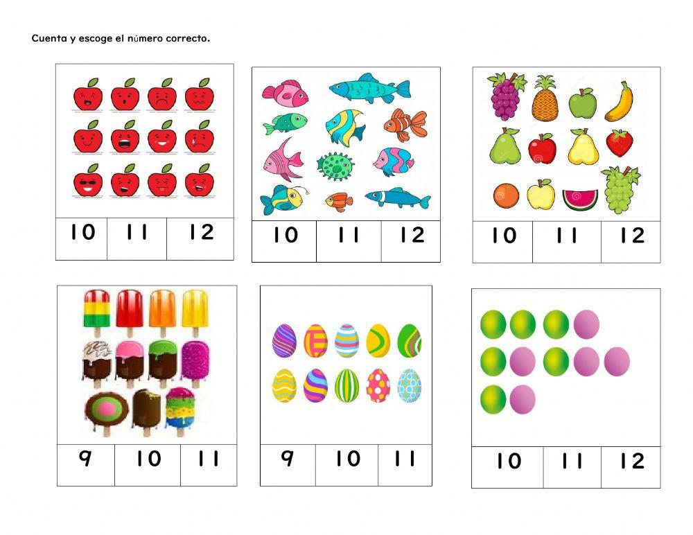 Cuenta y escoge el número correcto.