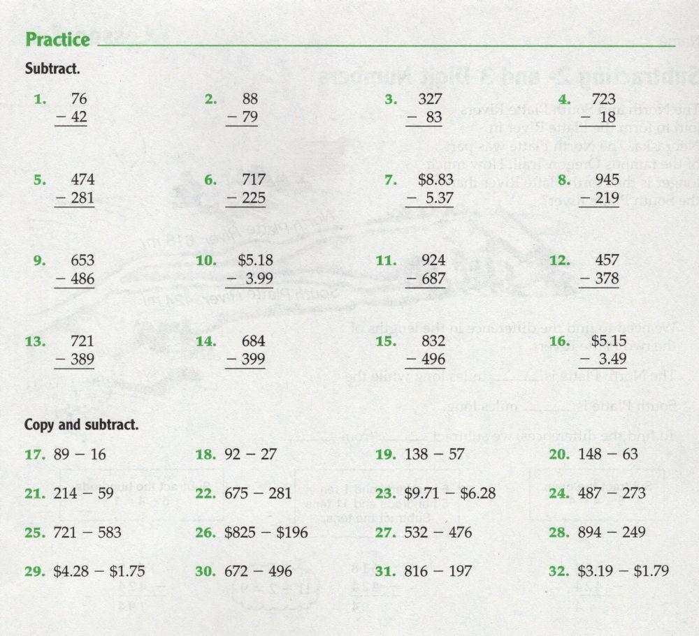 Subtracting 2 and 3 digit grade 5