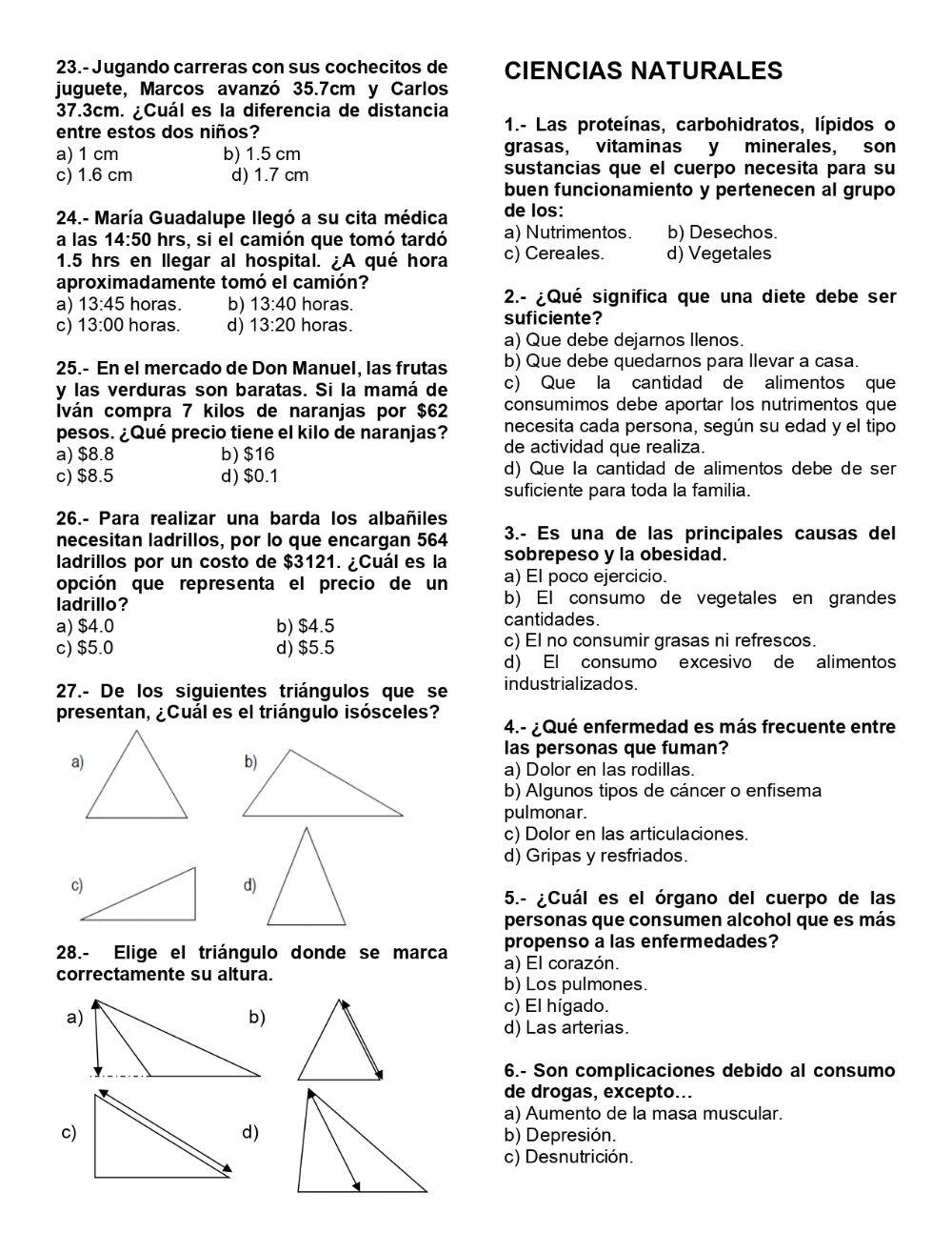 Examen C. Nat. 5° trim. 1