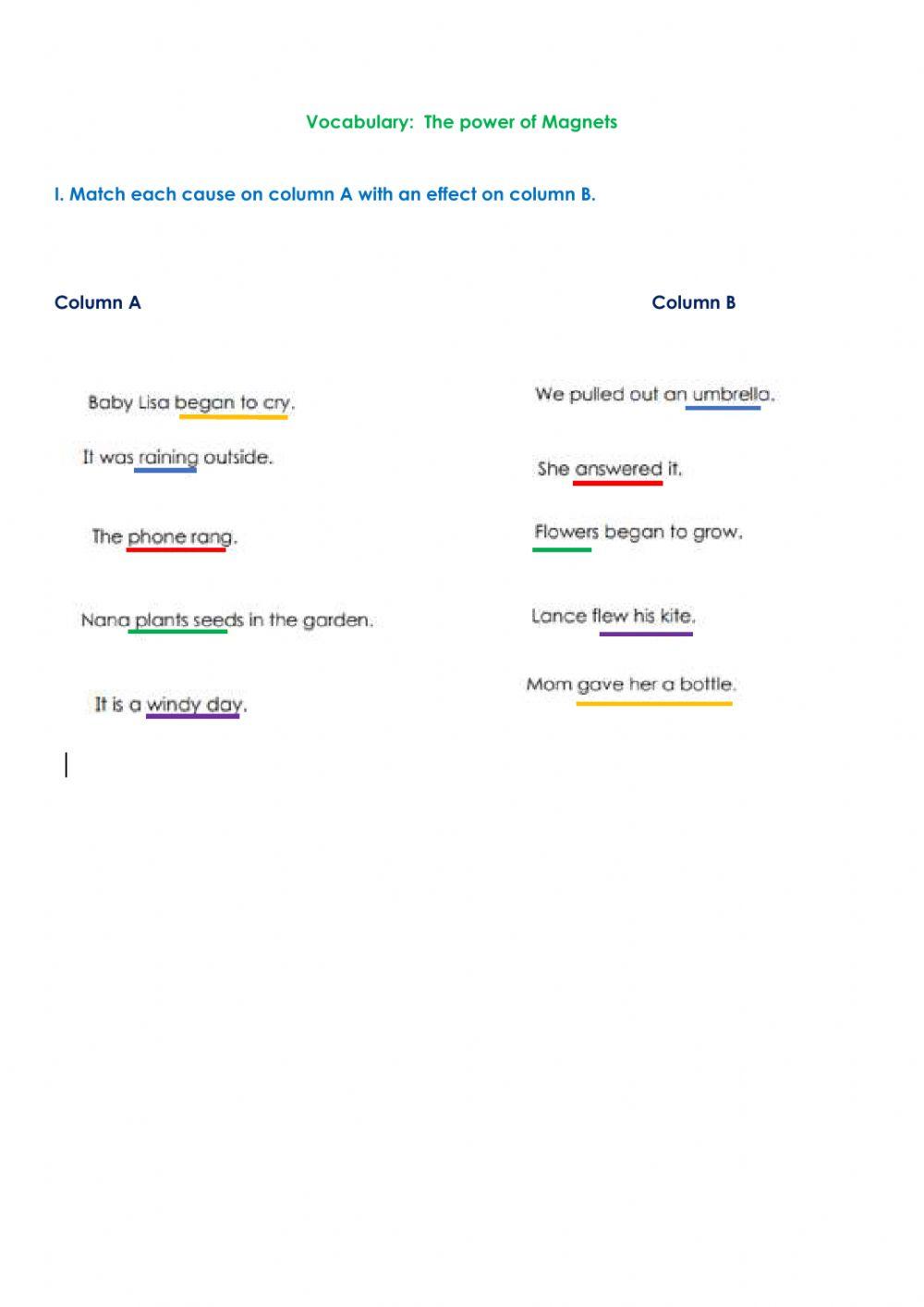 Cause and Effect  Review Worksheet Accomodations