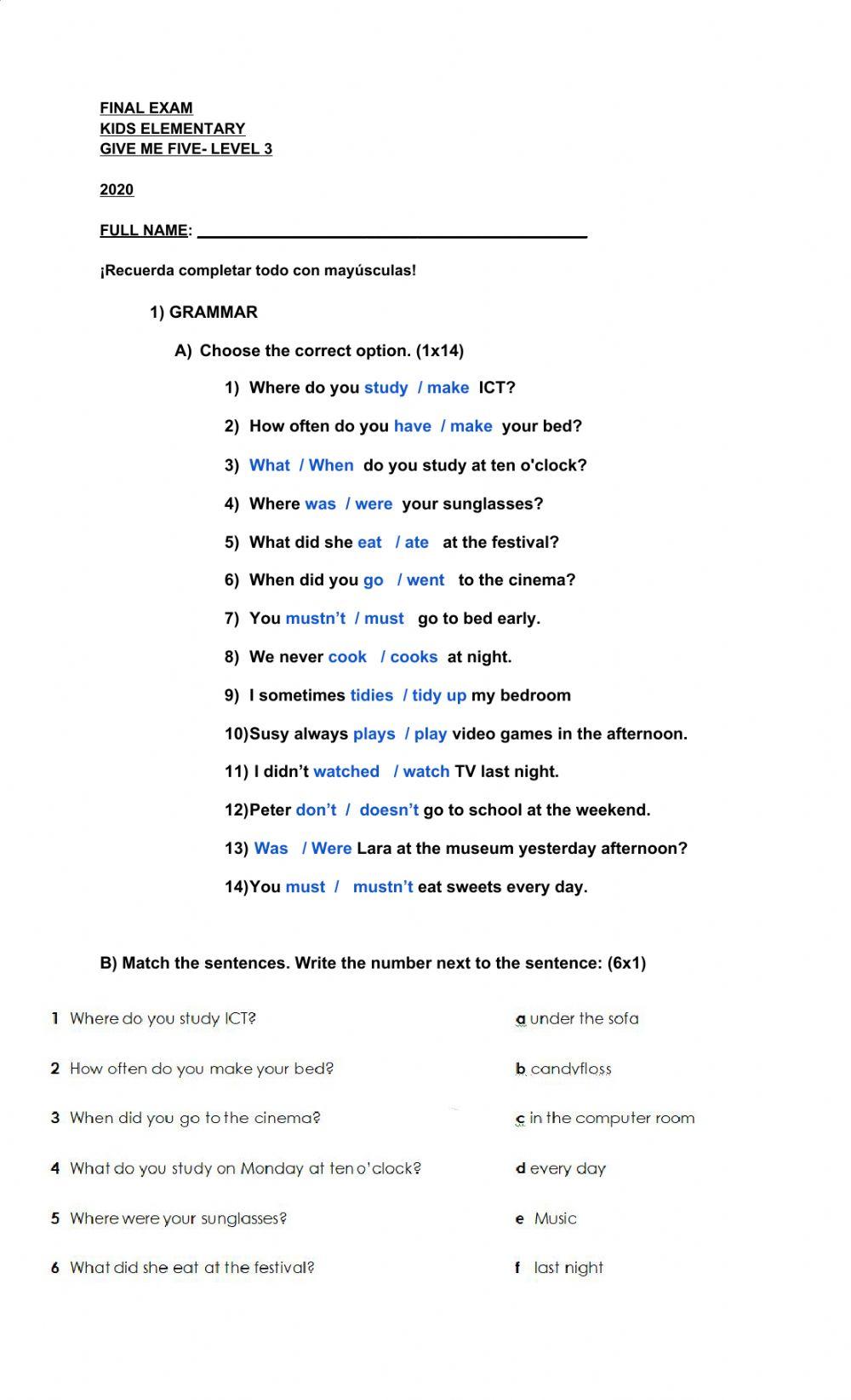 Kids elementaty- grammar and vocab