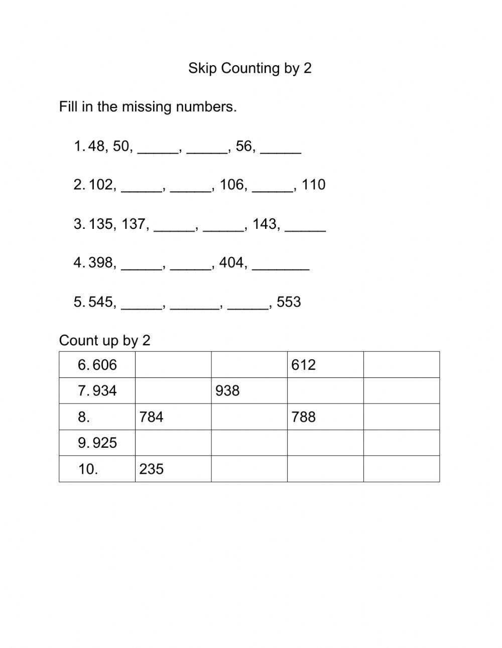 Skip counting by 2 from any given number worksheet Live Worksheets