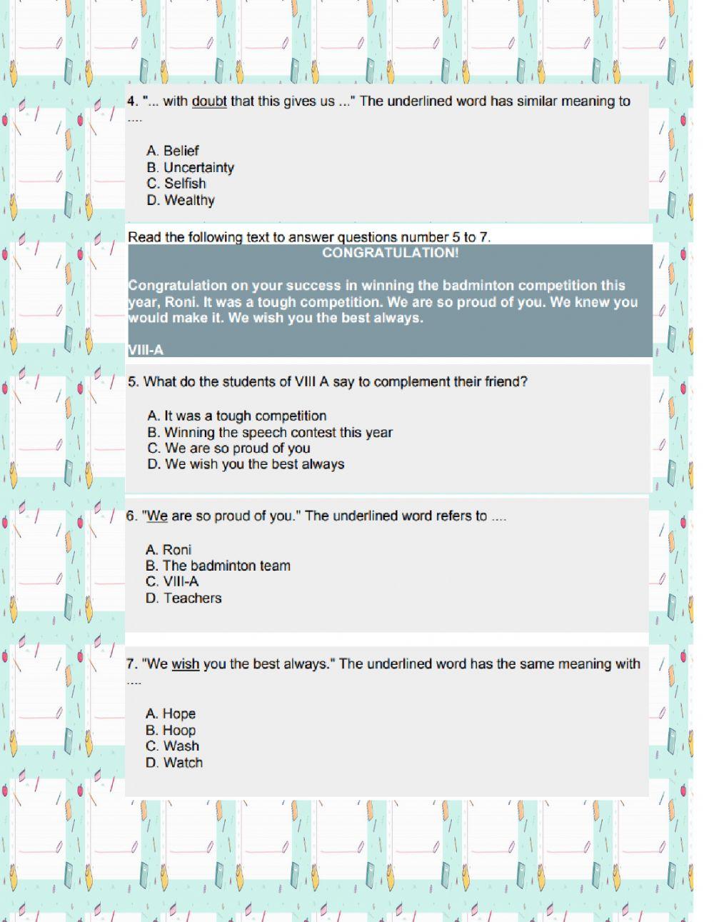 Greeting Card 8th Grade