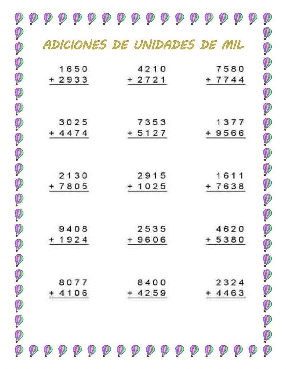 Adiciones de unidades de mil