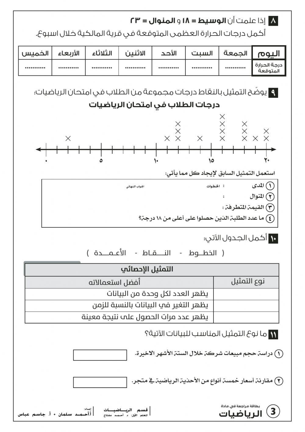 0200 مراجعة الوحدة الثانية: الاحصاء والتمثيلات البيانية