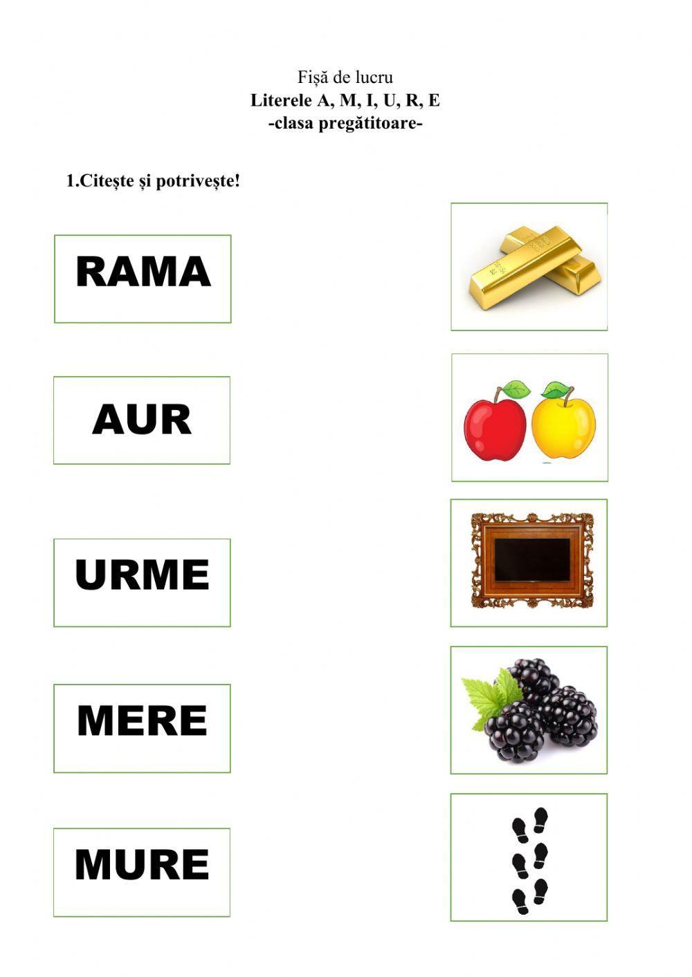 Literele A, M, U, I, R, E