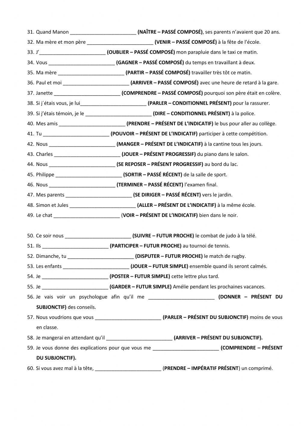 Exercices de conjugaison