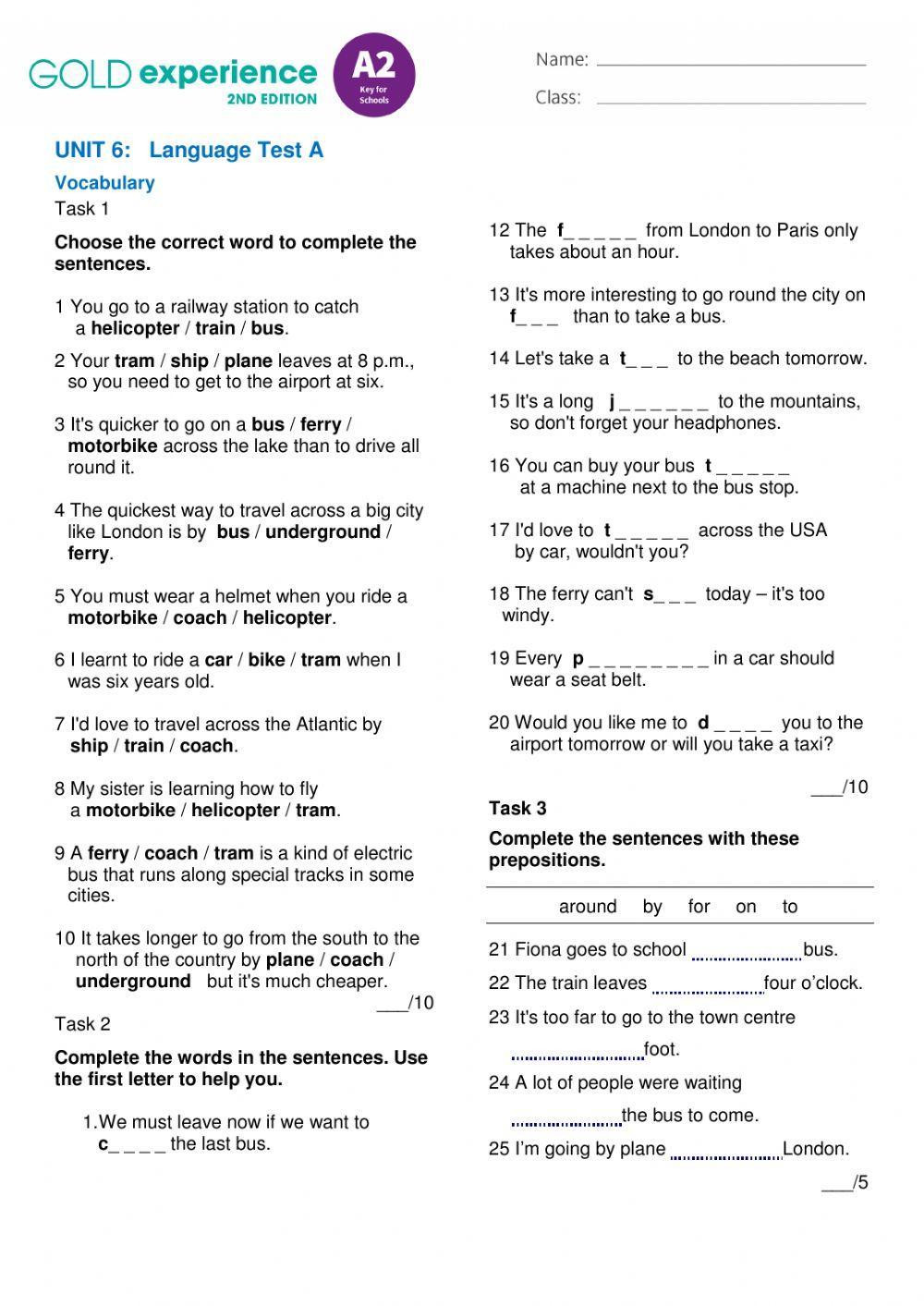 Gold Experience A2 (2nd edition) - UNIT 6 EXTENDED