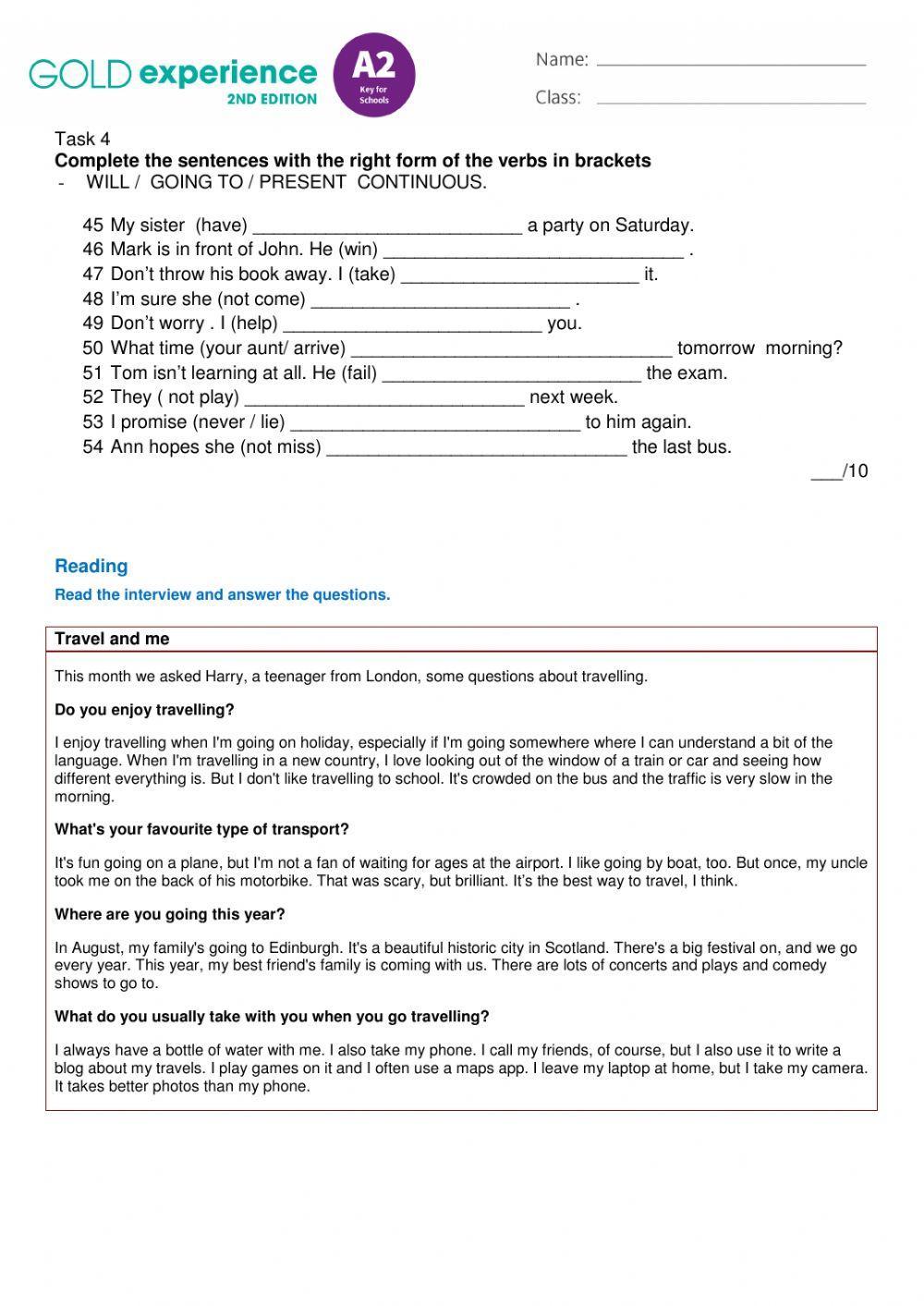 Gold Experience A2 (2nd edition) - UNIT 6 EXTENDED