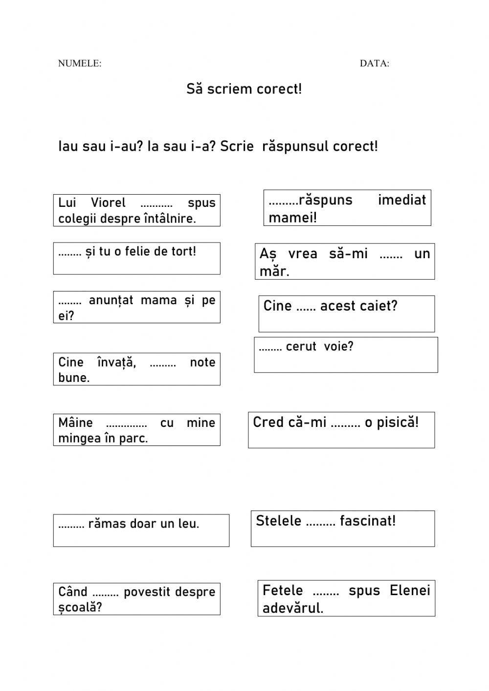 Să scriem corect! (fișă de lucru)