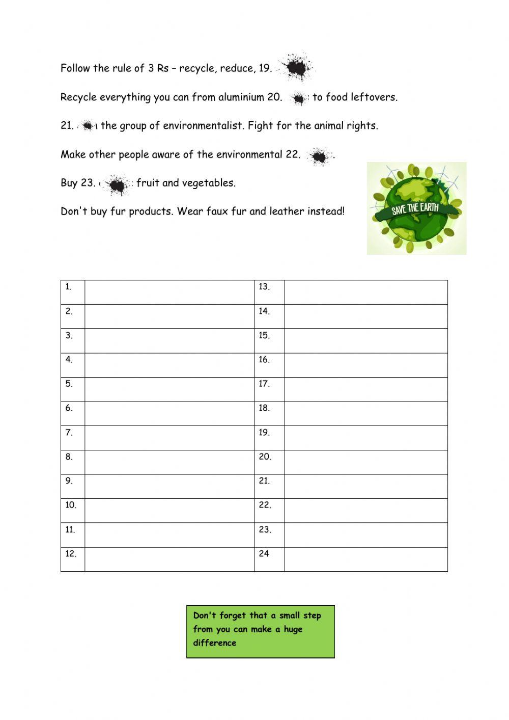 Save the Earth suggestions