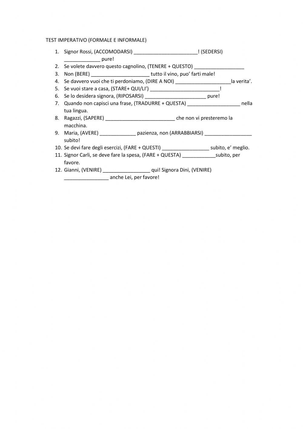 Test imperativo (formale e informale)