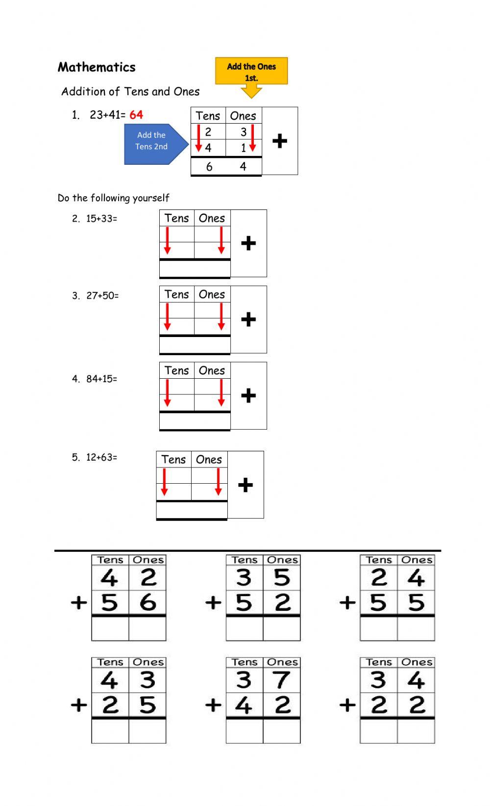 Addition 10s and 1s worksheet live worksheets