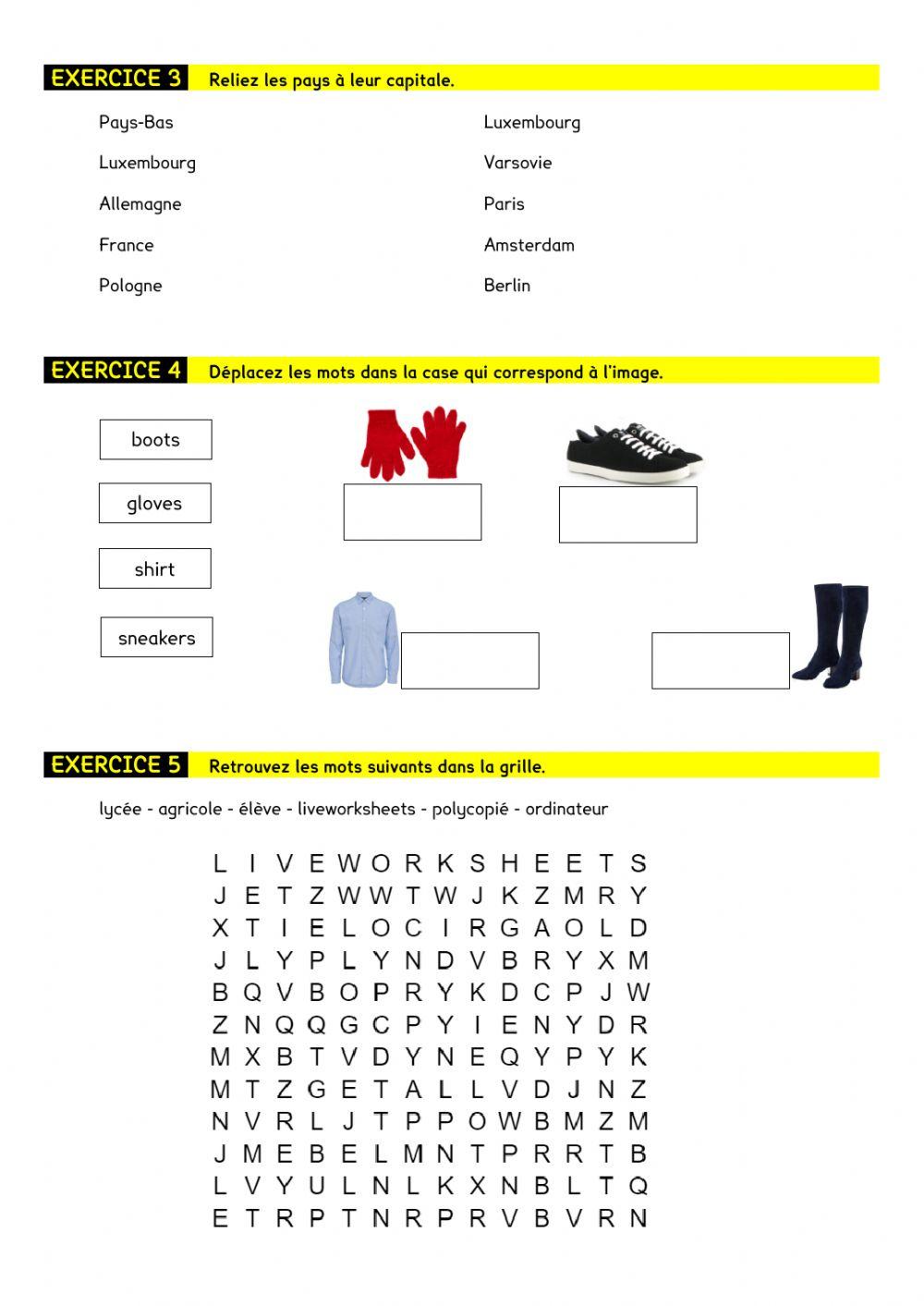 Exercices liveworksheets