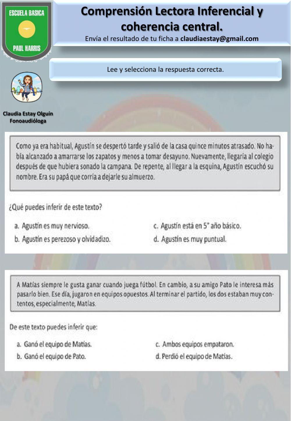 Comprensión lenguaje inferencial y coherencia central