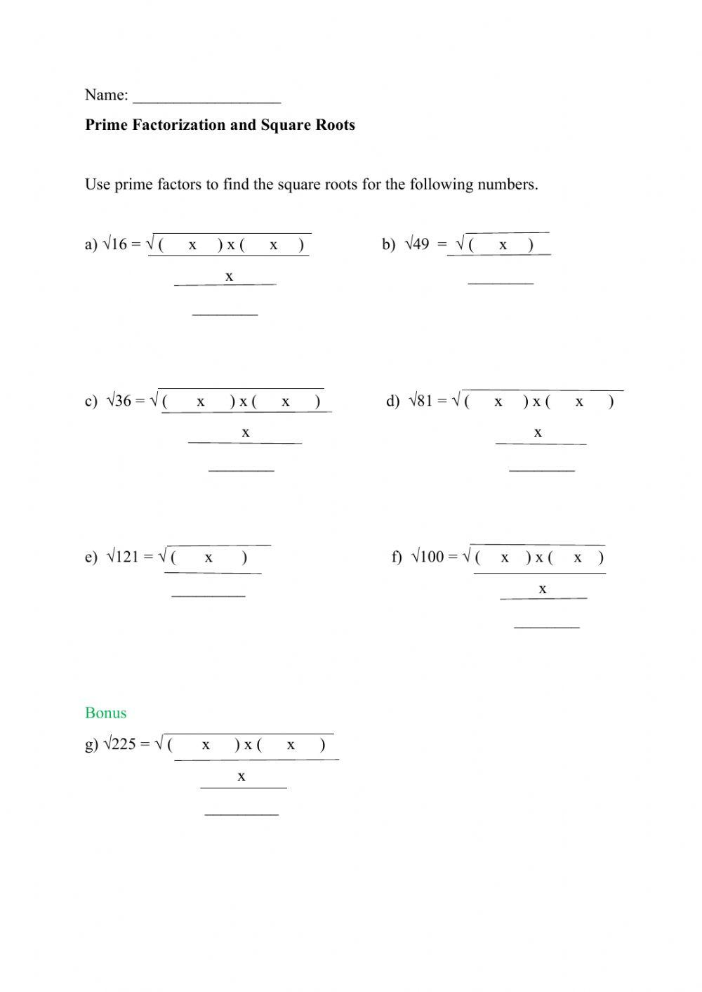 Square Roots and Prime Factors