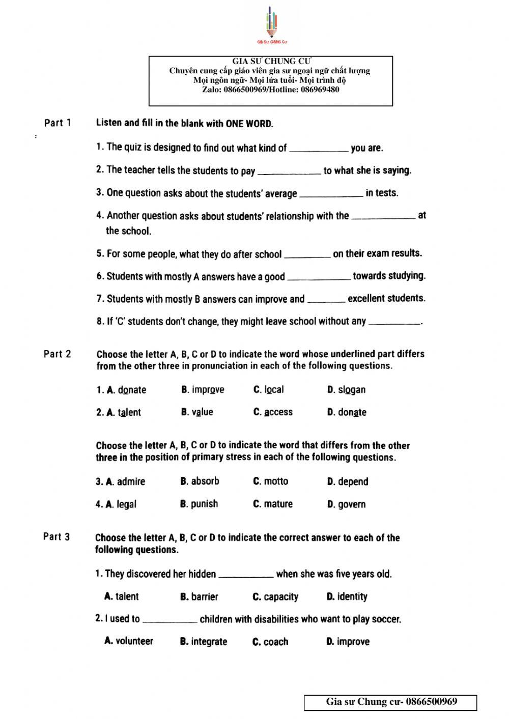 Test 12 - 45p lớp 11