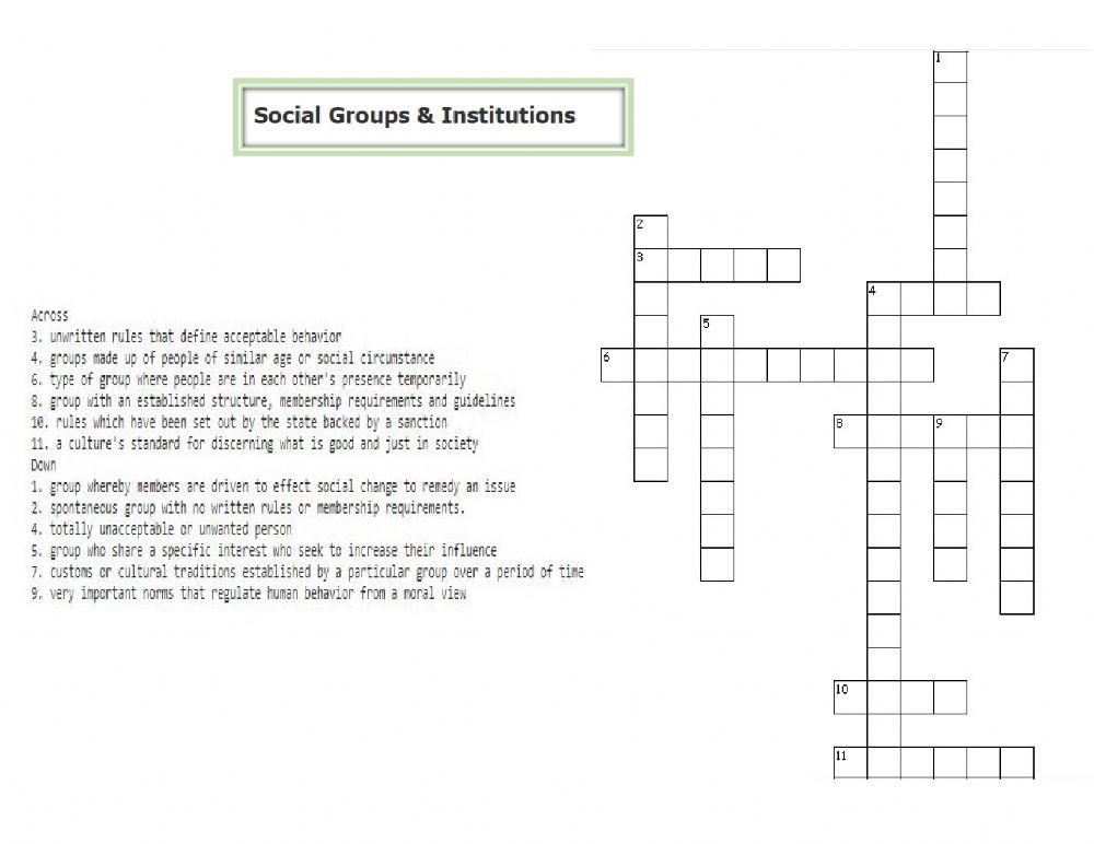 Social Groups Crossword Puzzle Chahim Darlene Cucul