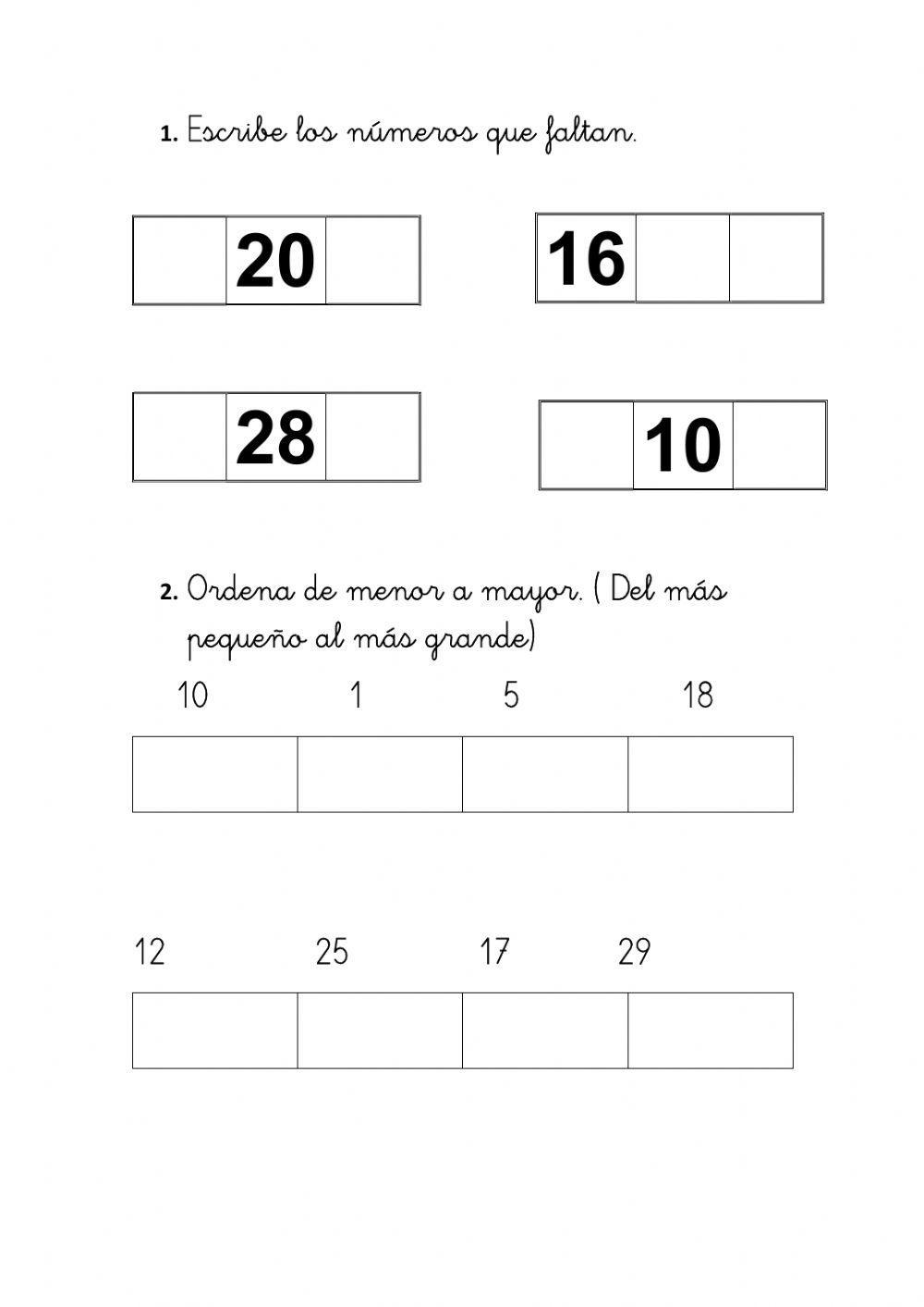 Ordenar números hasta el 30