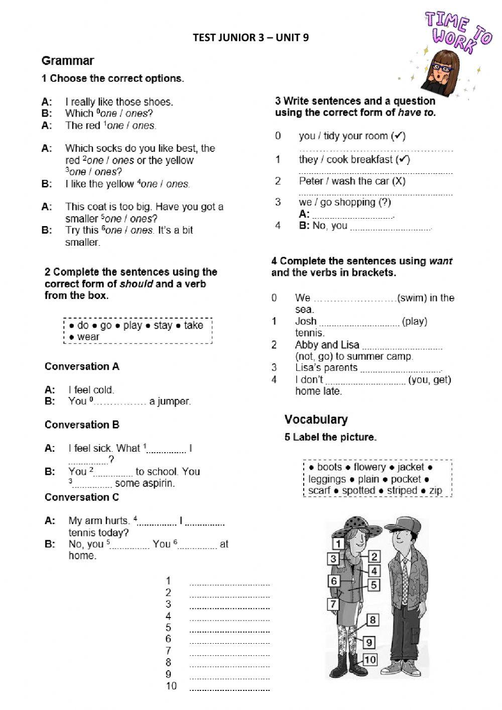 Test Junior 3 Unit 9