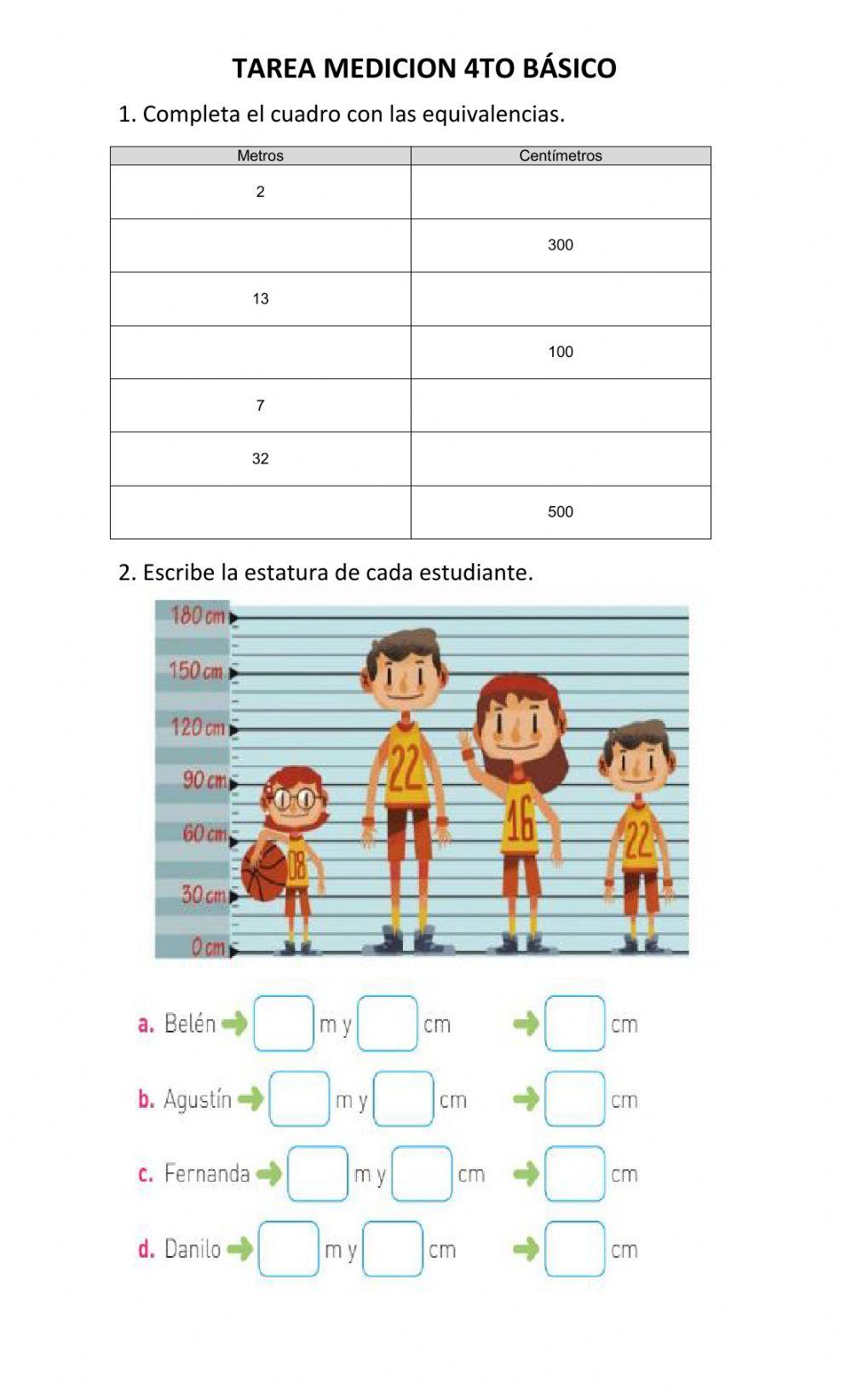 TAREA MEDICION 4TO BASICO