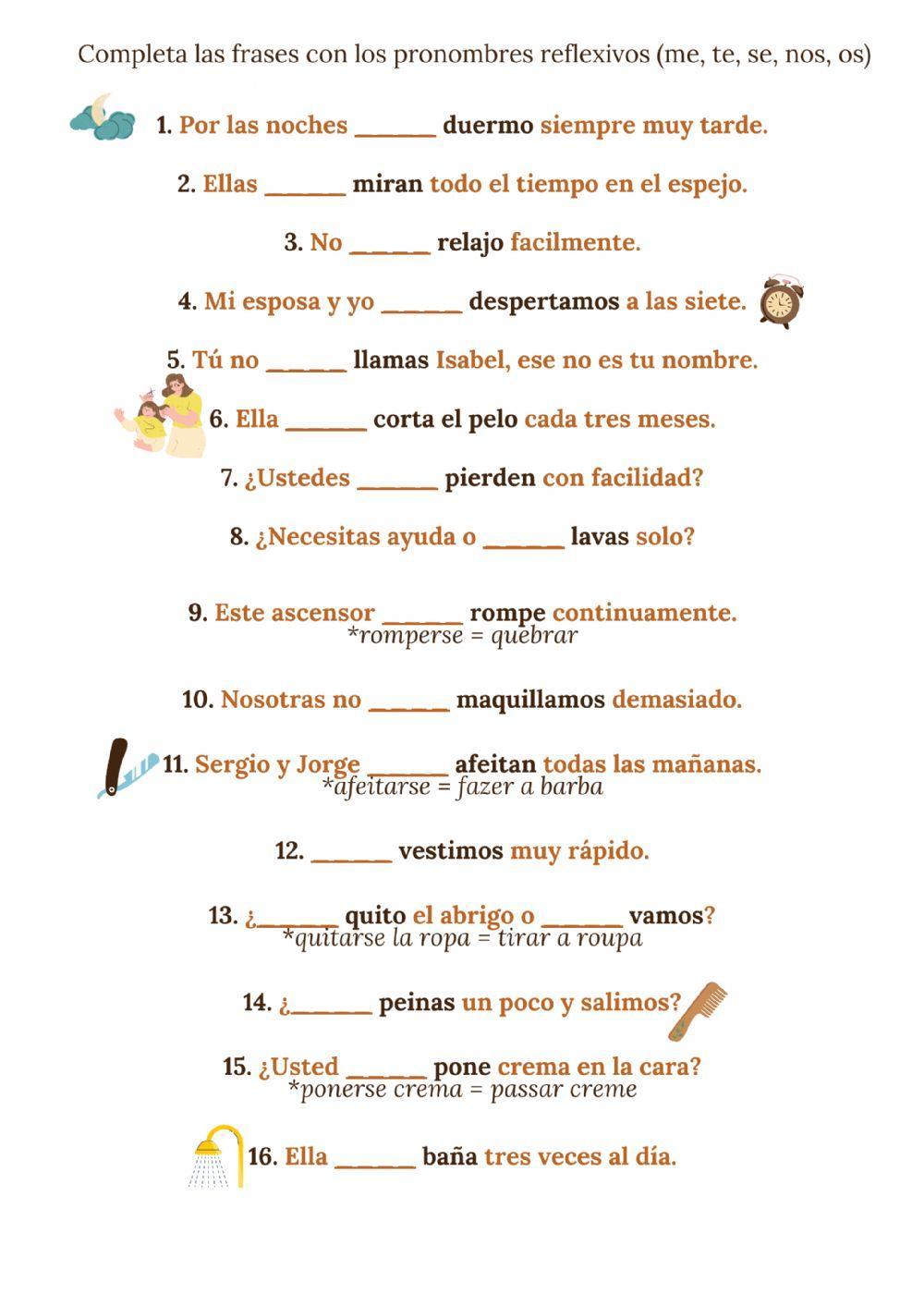 Los Verbos Reflexivos Worksheet Mi Rutina Diaria Reflexive V