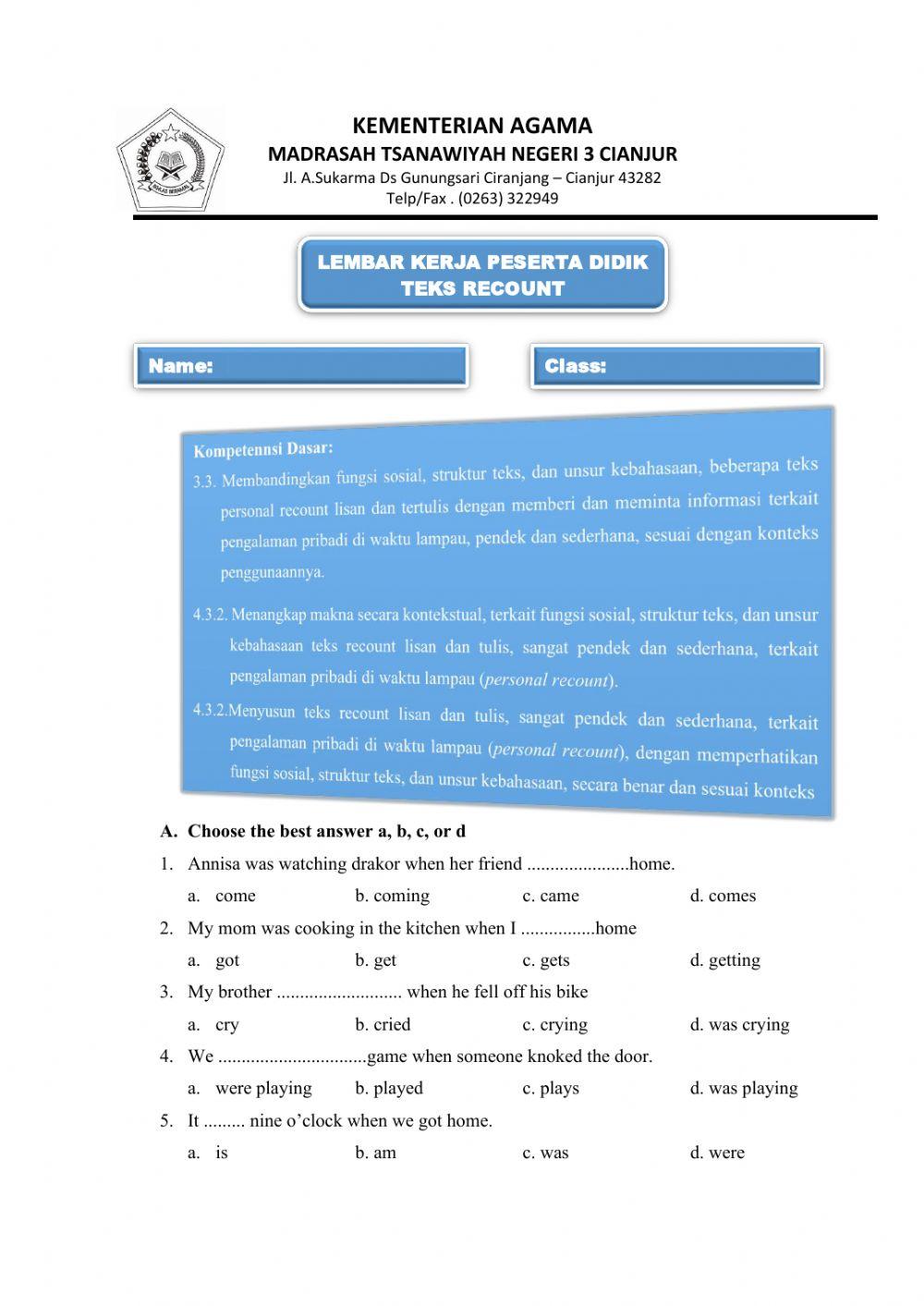 LKPD Teks Recount Worksheet | Live Worksheets