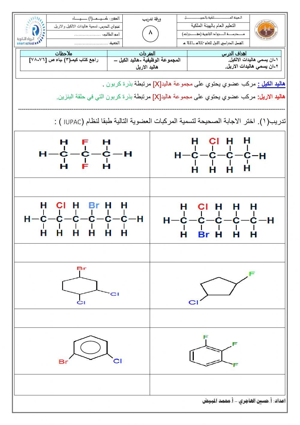 تسمية هاليدات الالكيل