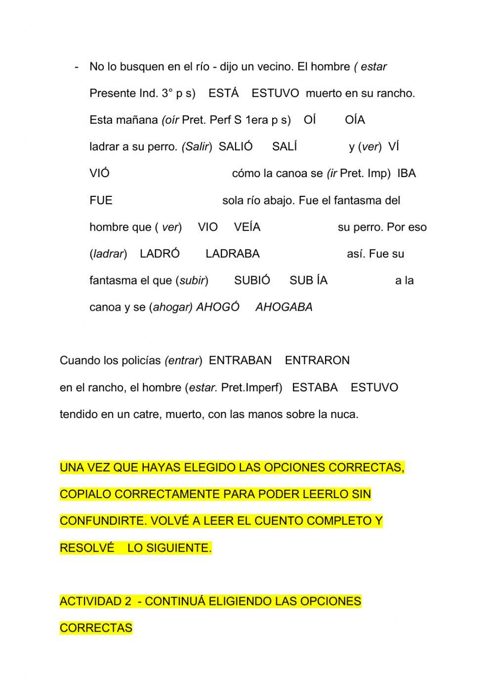 Clasificación de cuentos y verbos