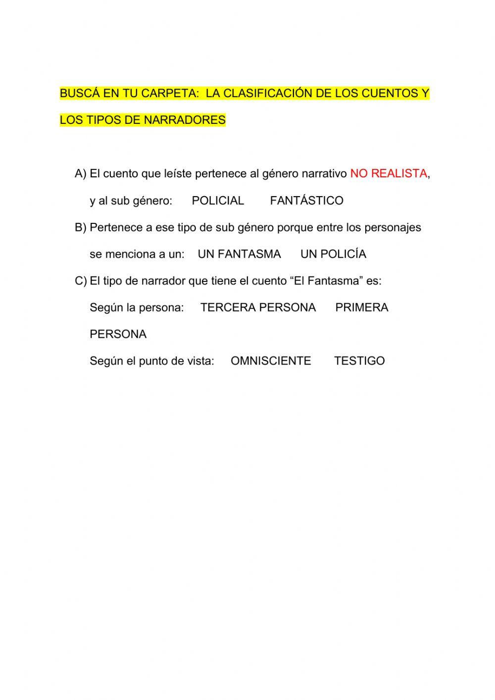 Clasificación de cuentos y verbos