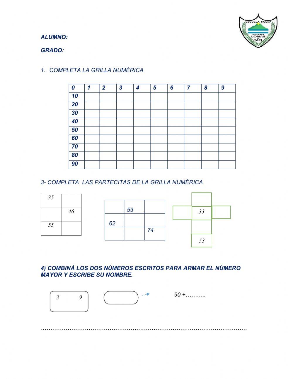 Grilla numérica .primer grado