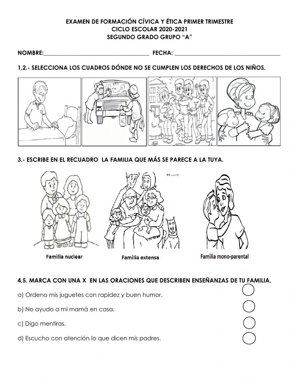 Formación Cívica y Ética evaluación primer trimestre