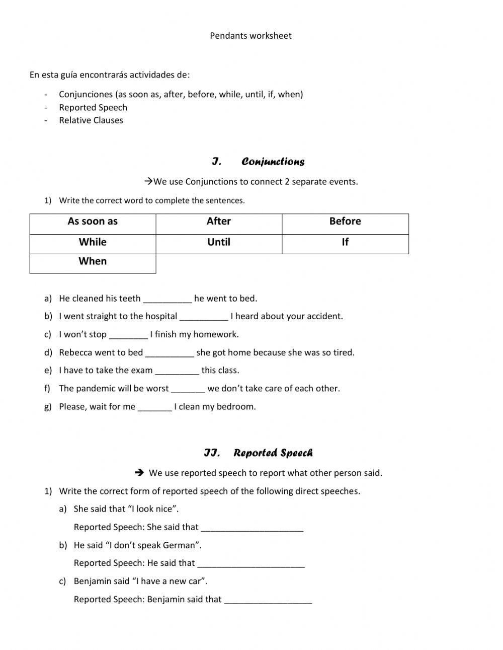 2 stars. Reported speech, relative clauses and conjunctions worksheet ...