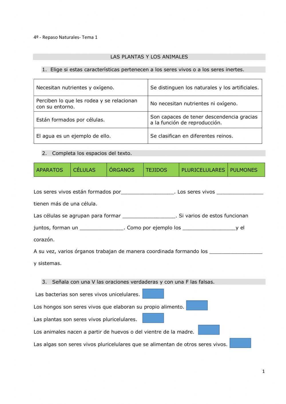 Repaso tema 1 naturales (4º)