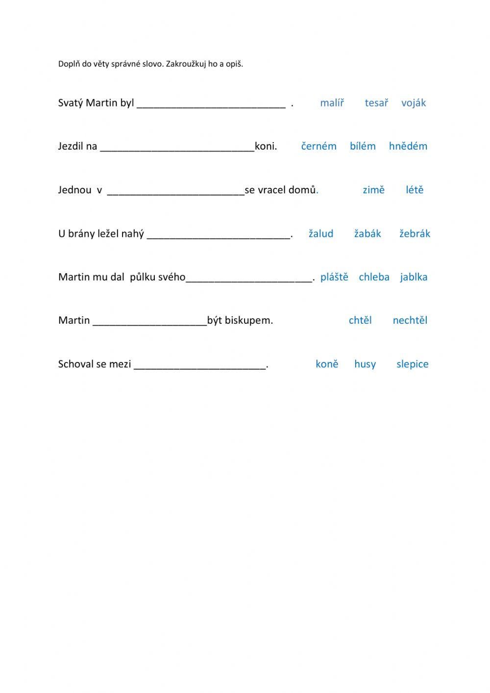 Svatý Martin pracovní list