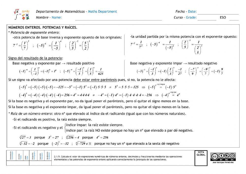 Números racionales. Potencias de exponente entero