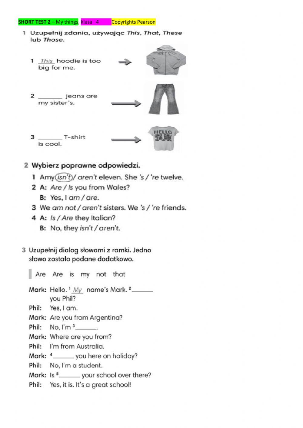 My things test klasa 4 poprawa