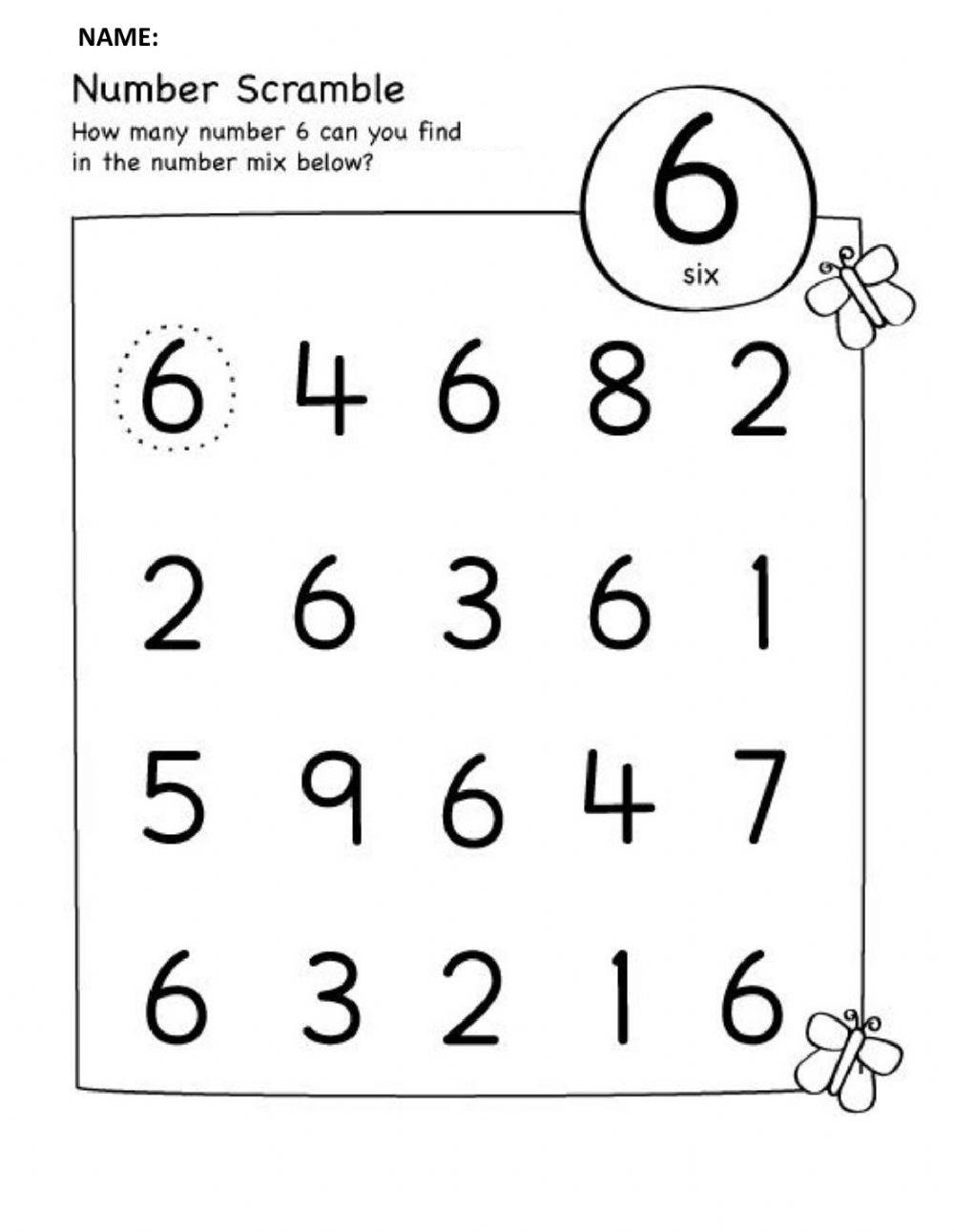 The number 6 worksheet