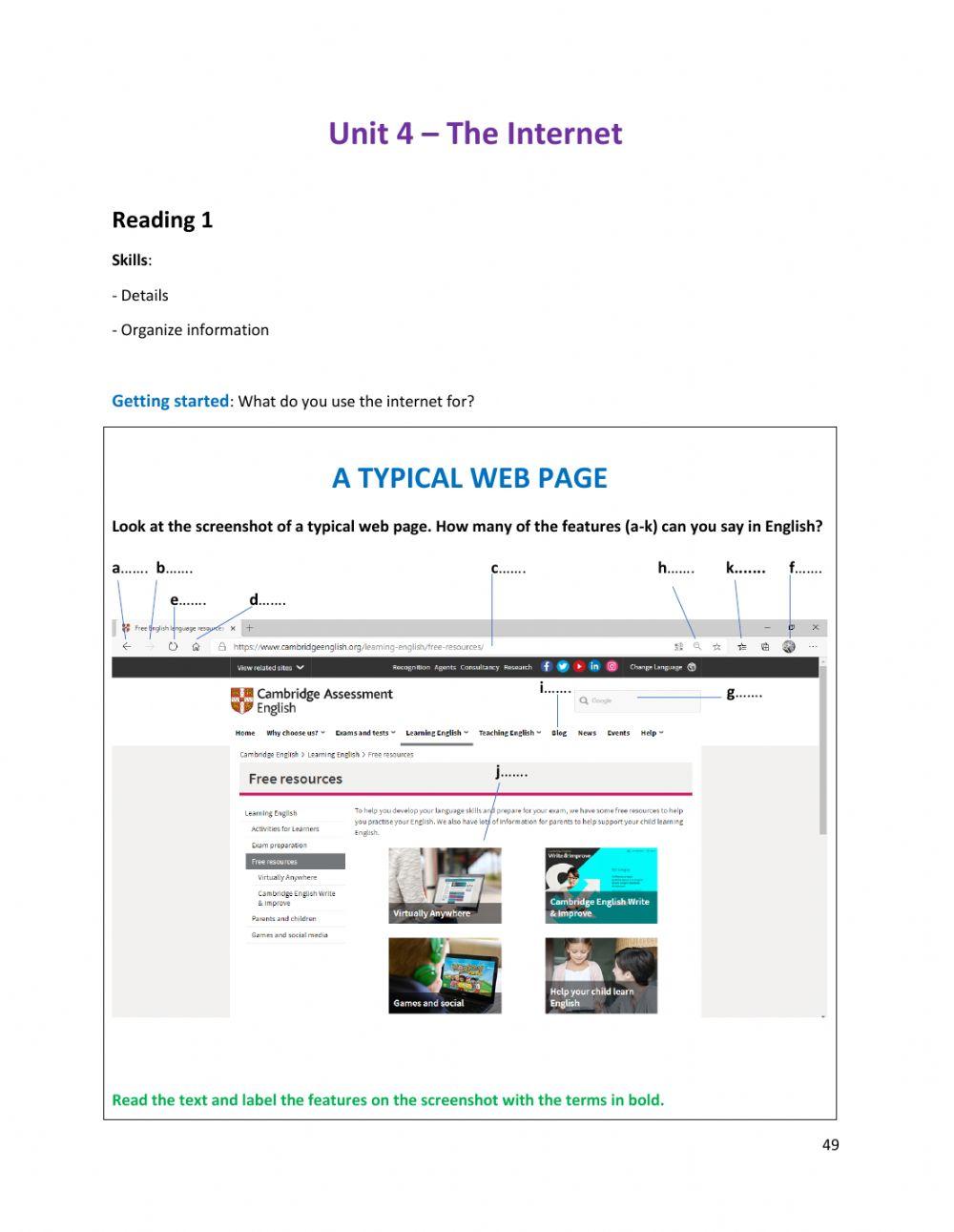 Unit 4 - Text 1: A website