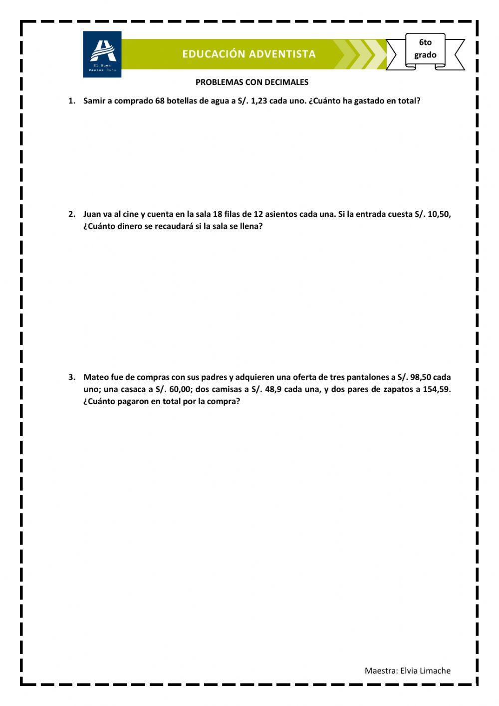 Multiplicación de decimales