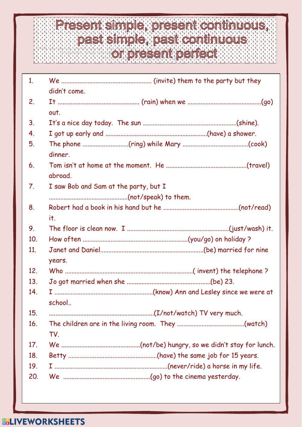 Past Tenses Mixed Exercises Multiple Choice