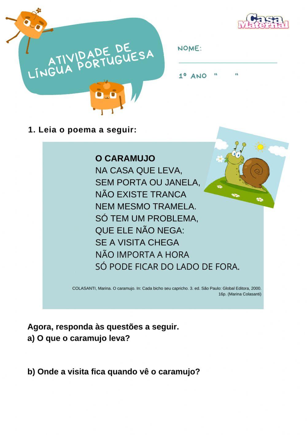 Atividade avaliativa de Língua Portuguesa