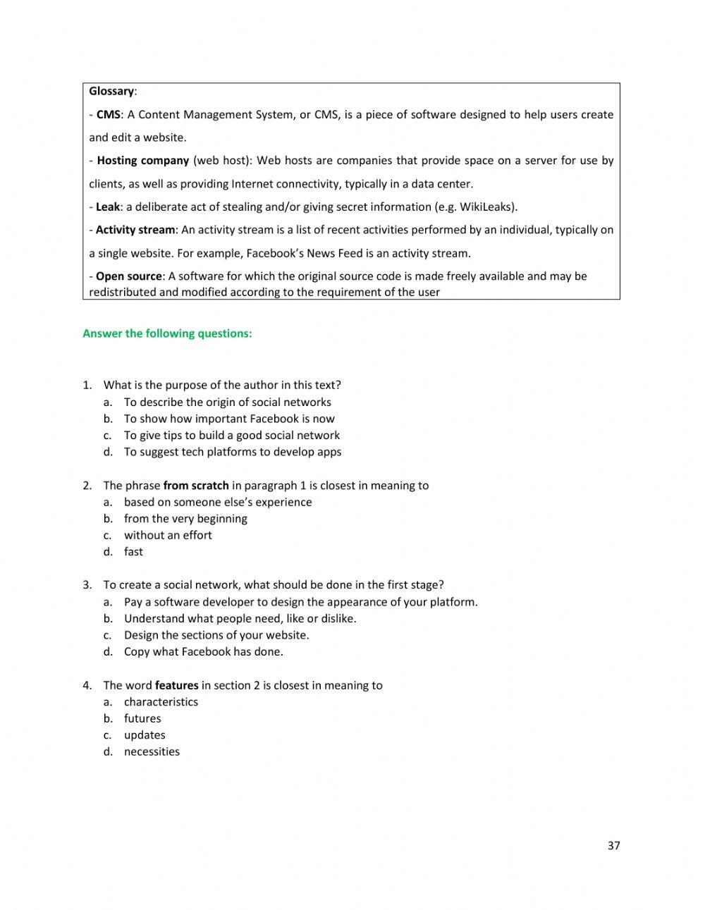 Unit 5 - Text 2: How to create a powerful social network platform